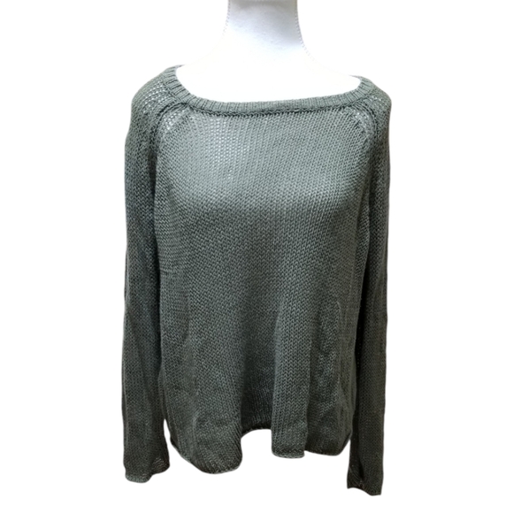 Wooden Ships Women's Size XS Green Open Knit Pullover Sweater - Picture 3 of 5